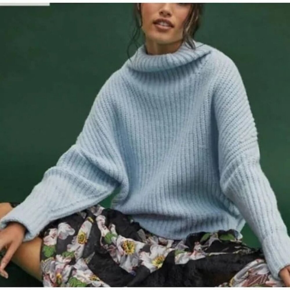 New MAEVE x ANTHROPOLOGIE Athena Cowl Neck Sweater Sky Blue M